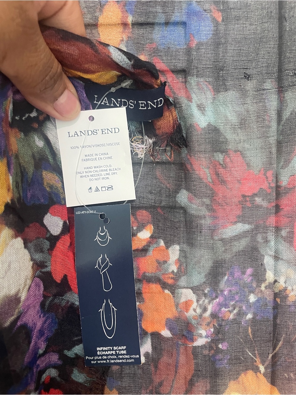 Lands' End Floral Print Scarf in Black and Multi